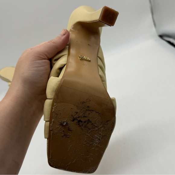 Zara padded woven leather heeled mules, cream yellow 40 square toe - Picture 7 of 8